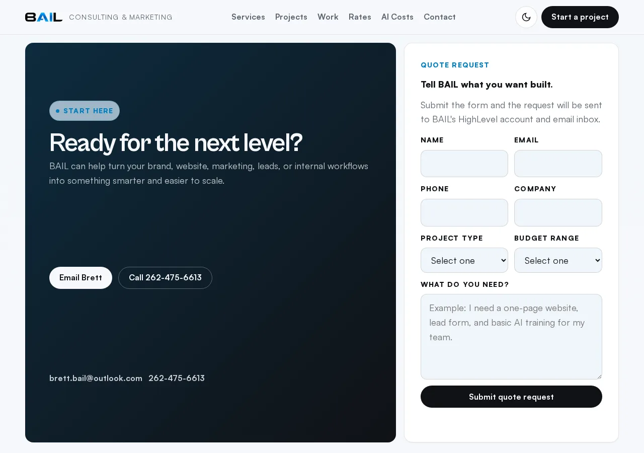 BAIL website quote form preview